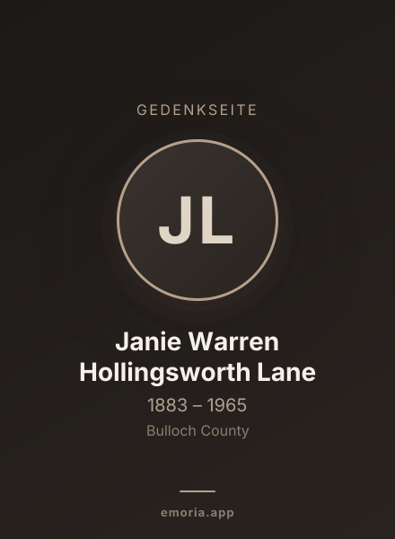 Gedenkportrait von Janie Warren Hollingsworth Lane