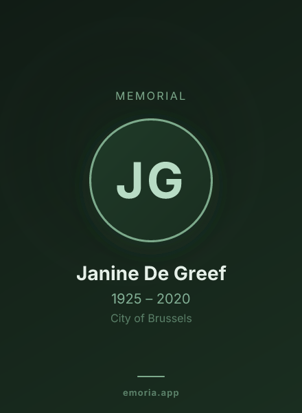 Memorial portrait of Janine De Greef