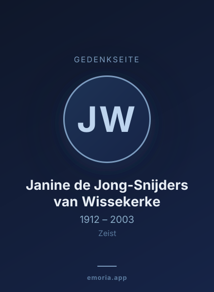 Gedenkportrait von Janine de Jong-Snijders van Wissekerke
