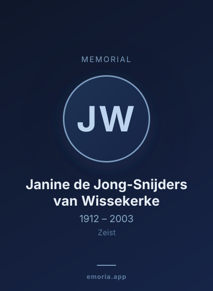 Memorial portrait of Janine de Jong-Snijders van Wissekerke
