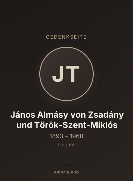 Gedenkportrait von János Almásy von Zsadány und Török-Szent-Miklós