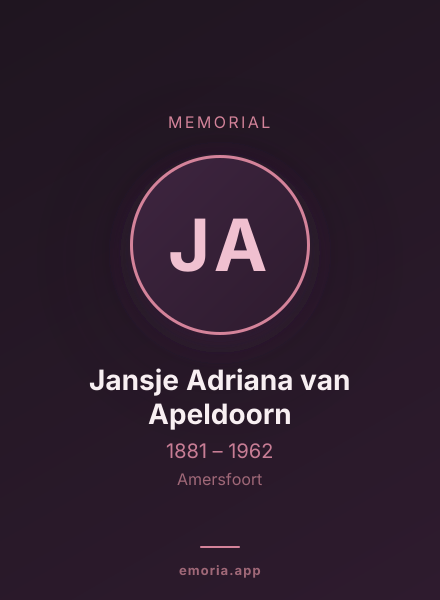 Memorial portrait of Jansje Adriana van Apeldoorn