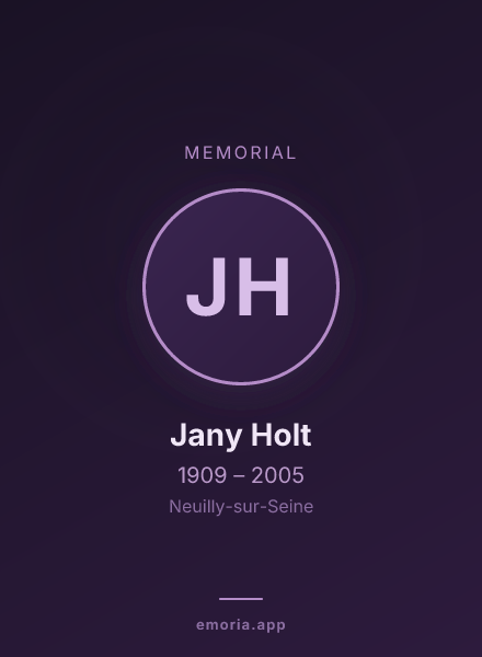 Memorial portrait of Jany Holt