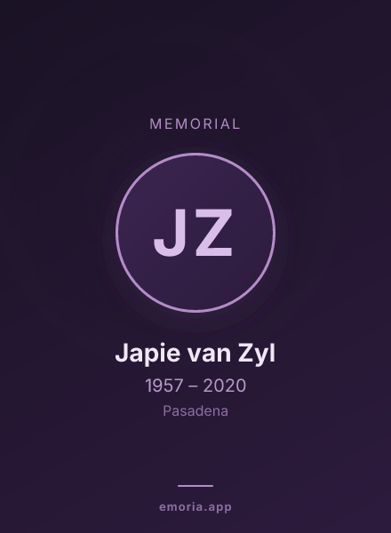 Memorial portrait of Japie van Zyl