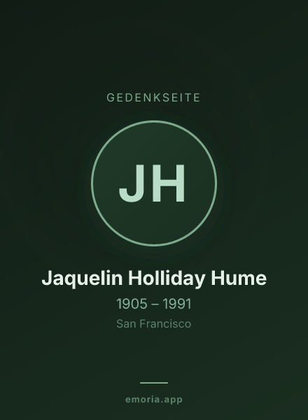 Gedenkportrait von Jaquelin Holliday Hume