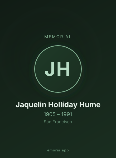 Memorial portrait of Jaquelin Holliday Hume