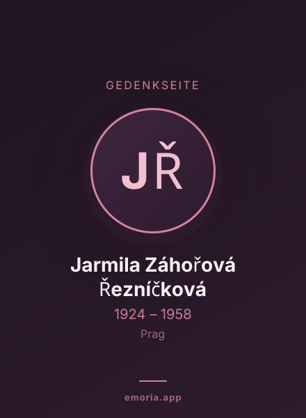 Gedenkportrait von Jarmila Záhořová Řezníčková