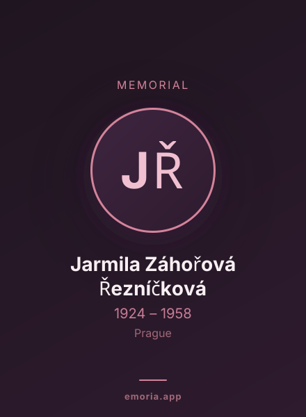Memorial portrait of Jarmila Záhořová Řezníčková
