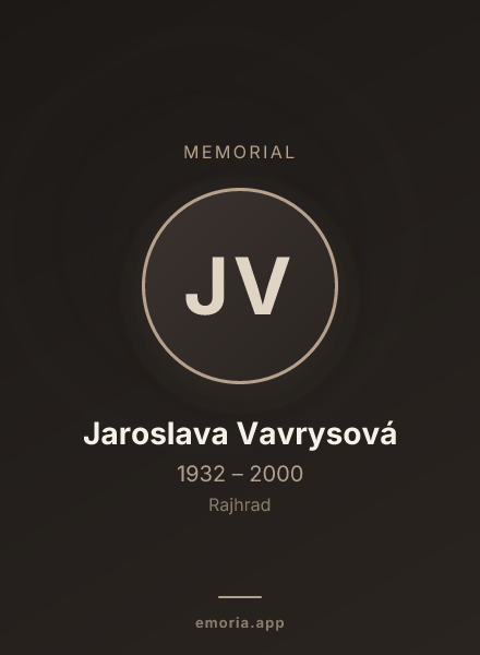 Memorial portrait of Jaroslava Vavrysová