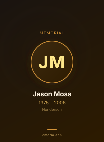 Memorial portrait of Jason Moss