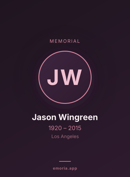 Memorial portrait of Jason Wingreen