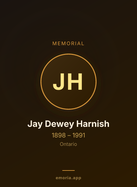 Memorial portrait of Jay Dewey Harnish