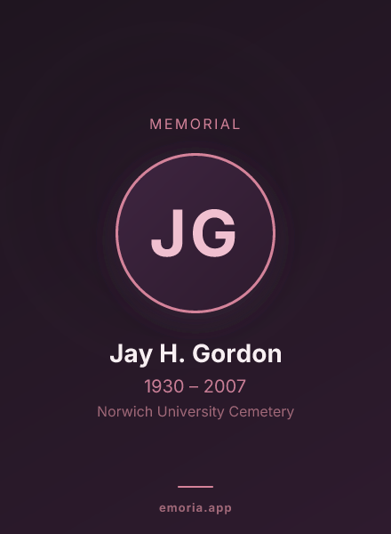 Memorial portrait of Jay H. Gordon