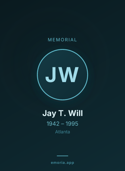 Memorial portrait of Jay T. Will