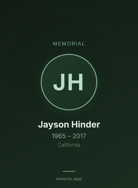 Memorial portrait of Jayson Hinder