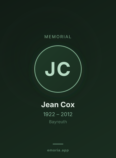 Memorial portrait of Jean Cox