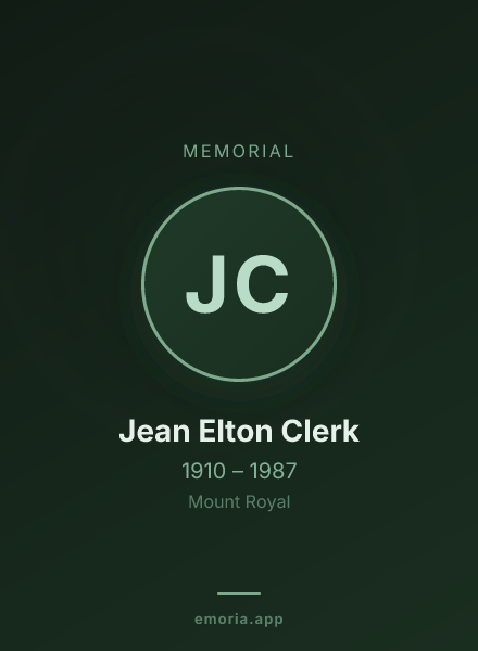 Memorial portrait of Jean Elton Clerk