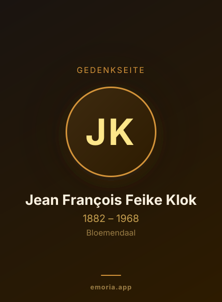 Gedenkportrait von Jean François Feike Klok