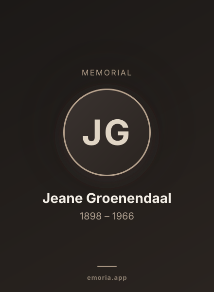 Memorial portrait of Jeane Groenendaal