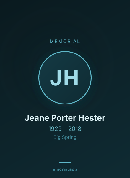 Memorial portrait of Jeane Porter Hester