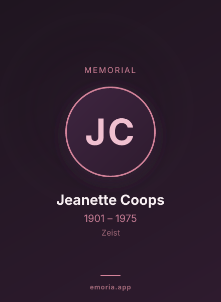 Memorial portrait of Jeanette Coops