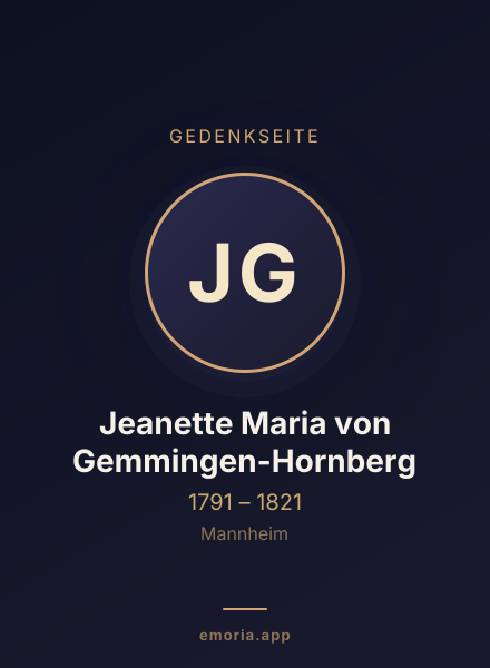 Gedenkportrait von Jeanette Maria von Gemmingen-Hornberg