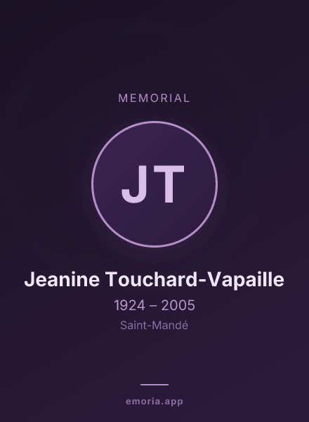 Memorial portrait of Jeanine Touchard-Vapaille