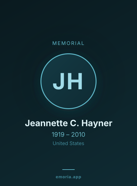 Memorial portrait of Jeannette C. Hayner