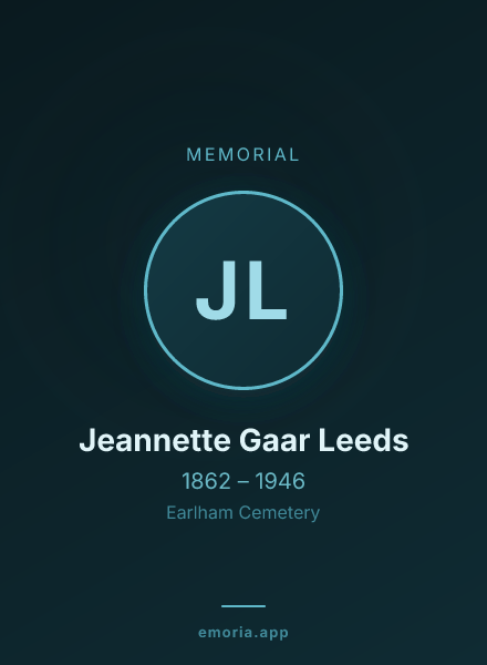 Memorial portrait of Jeannette Gaar Leeds