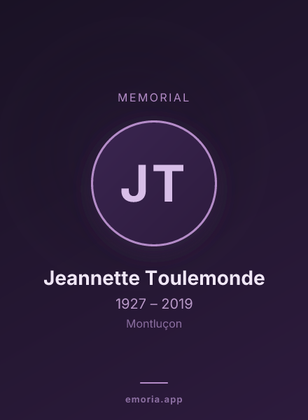 Memorial portrait of Jeannette Toulemonde