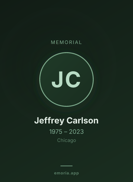 Memorial portrait of Jeffrey Carlson