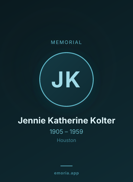 Memorial portrait of Jennie Katherine Kolter