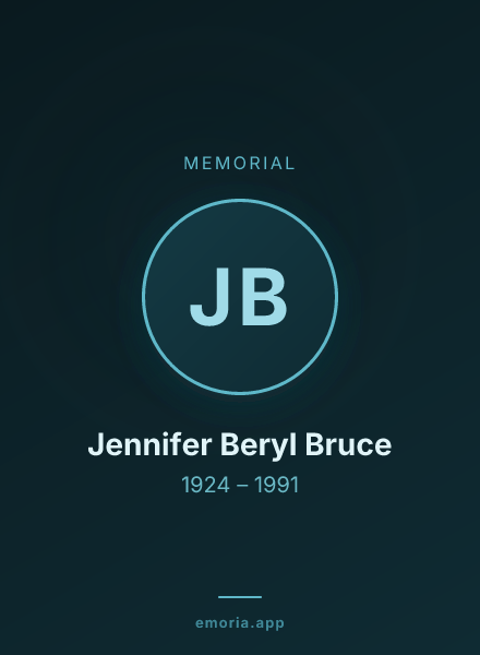 Memorial portrait of Jennifer Beryl Bruce