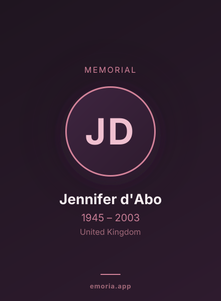 Memorial portrait of Jennifer d'Abo