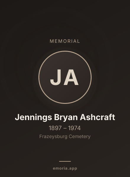 Memorial portrait of Jennings Bryan Ashcraft