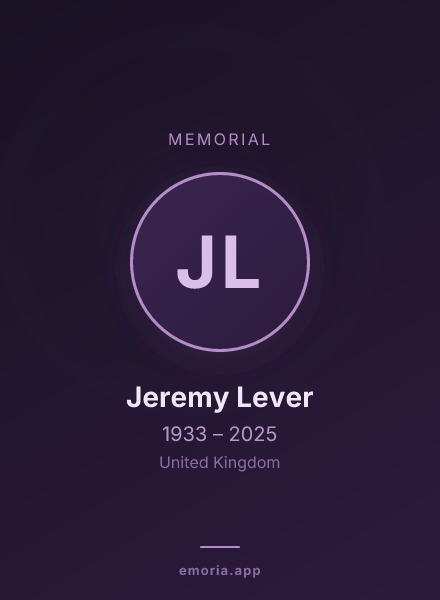 Memorial portrait of Jeremy Lever