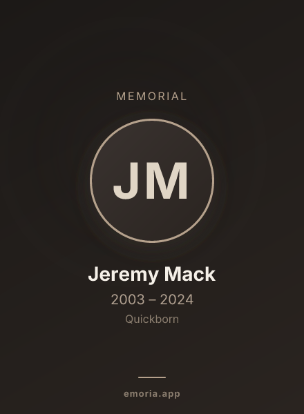 Memorial portrait of Jeremy Mack