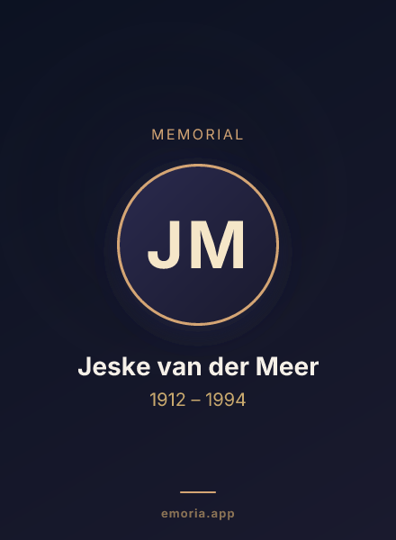 Memorial portrait of Jeske van der Meer