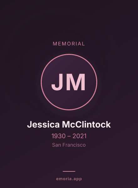 Memorial portrait of Jessica McClintock