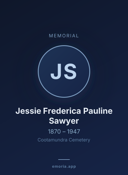 Memorial portrait of Jessie Frederica Pauline Sawyer