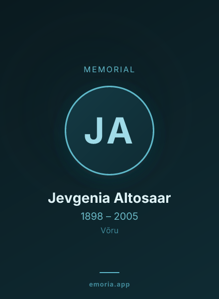 Memorial portrait of Jevgenia Altosaar