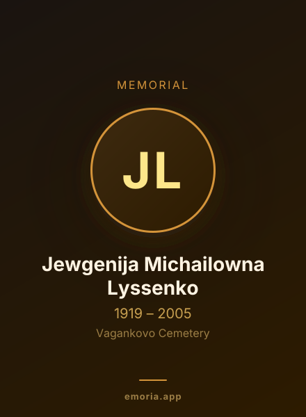 Memorial portrait of Jewgenija Michailowna Lyssenko