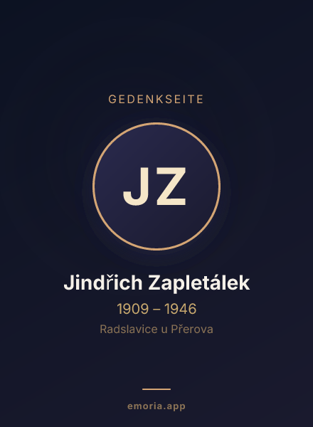 Gedenkportrait von Jindřich Zapletálek
