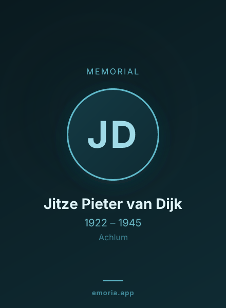 Memorial portrait of Jitze Pieter van Dijk