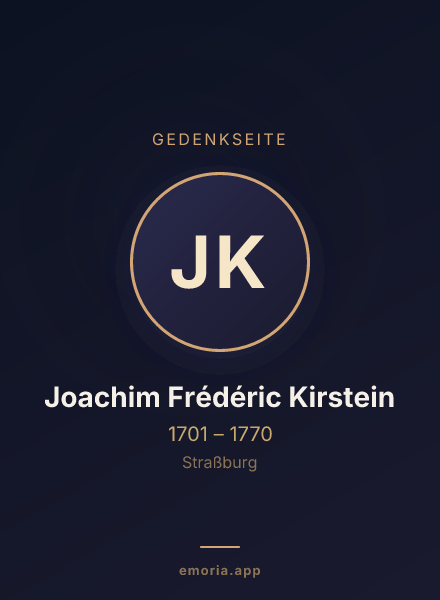 Gedenkportrait von Joachim Frédéric Kirstein