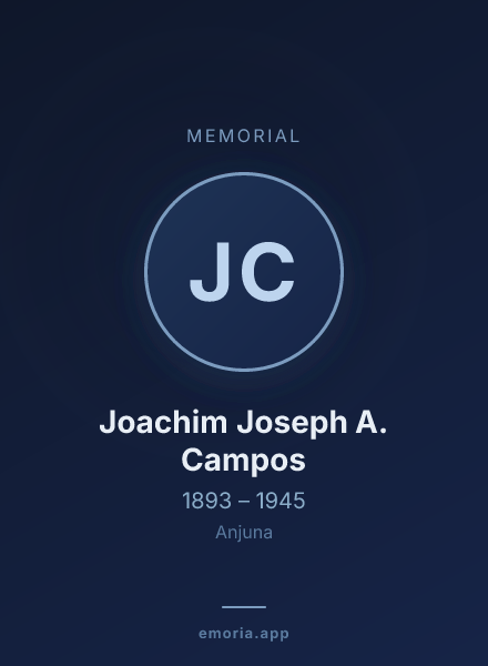 Memorial portrait of Joachim Joseph A. Campos