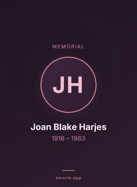 Memorial portrait of Joan Blake Harjes