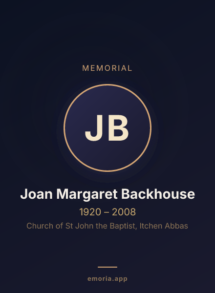 Memorial portrait of Joan Margaret Backhouse