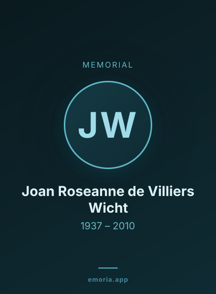 Memorial portrait of Joan Roseanne de Villiers Wicht