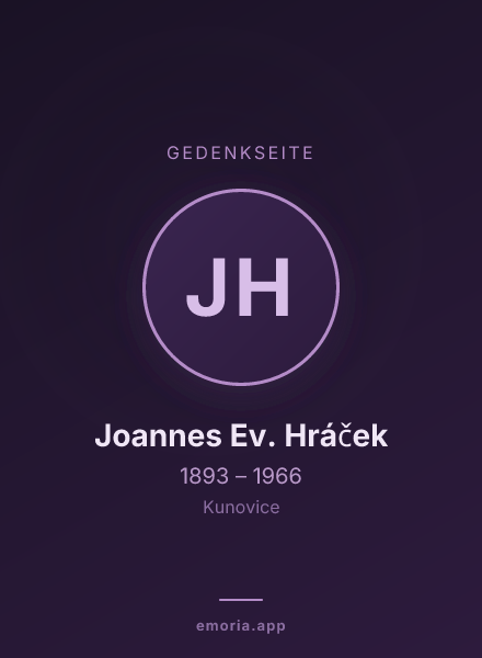 Gedenkportrait von Joannes Ev. Hráček